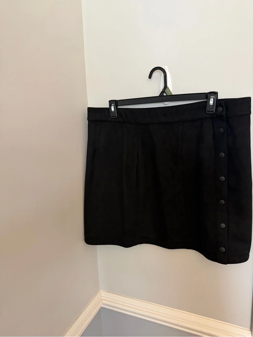 Vince Camuto Black Suede-Look Mini Skirt with Side Buttons